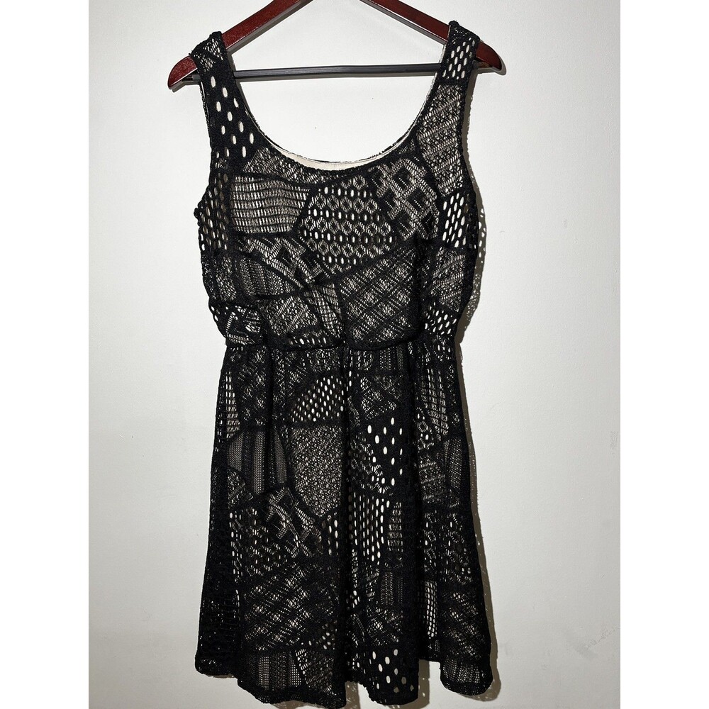 Dress Elastic Waist Patchwork Lace Overlay M Boho Festival Artsy Date Whimsigoth
